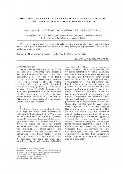 HIV INFECTION PRESENTING AS STROKE AND ASYMPTOMATIC