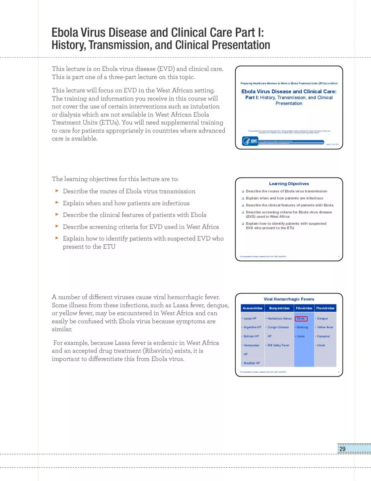 PDF-This lecture is on Ebola virus disease EVD and clinical care