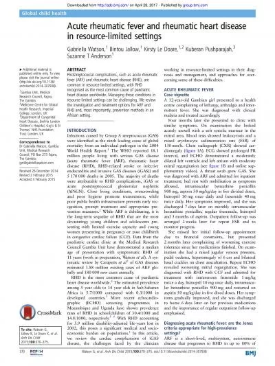 disease in resourcelimited settingsAcute rheumatic fever and rheumati