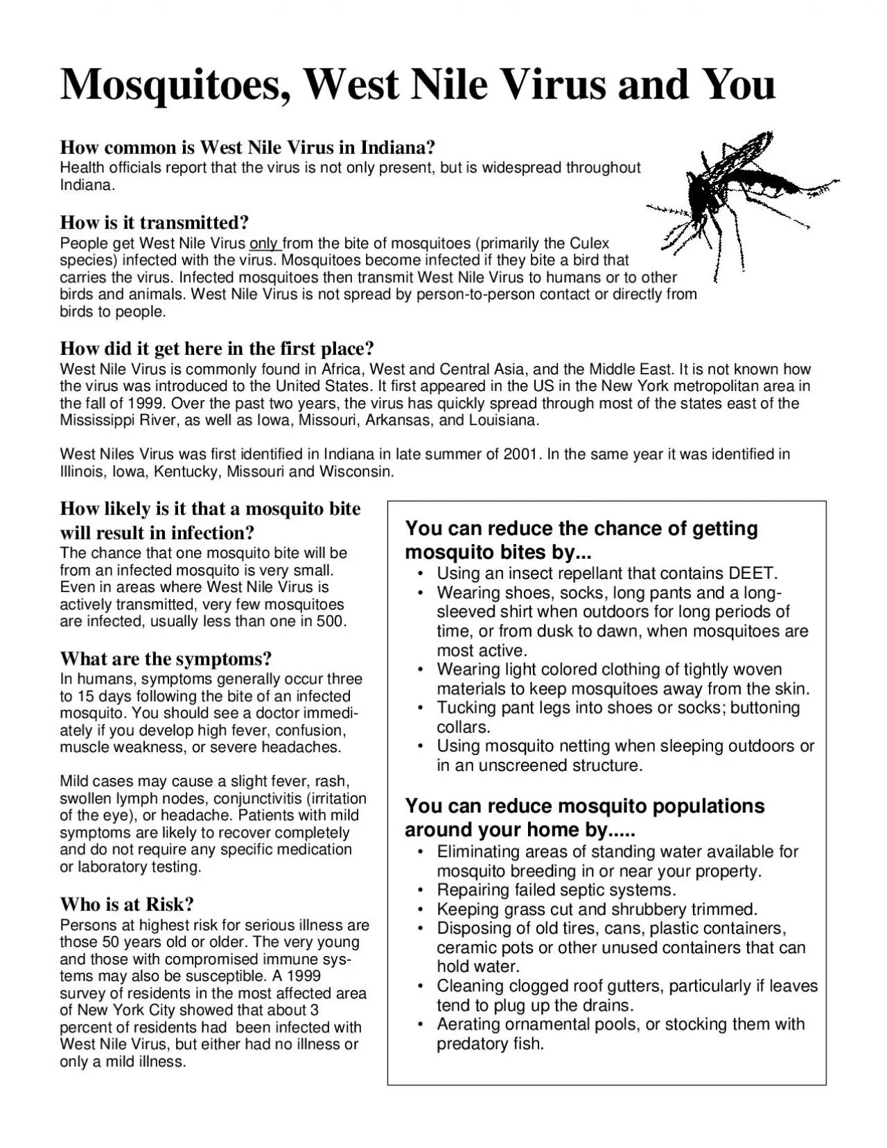 PDF-Mosquitoes West Nile Virus and YIndianaHow is it transmittedPeople