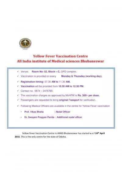 Yellow Fever Vaccination Centre