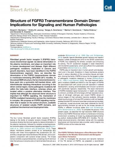 ShortArticleStructureofFGFR3TransmembraneDomainDimerImplicationsforSi