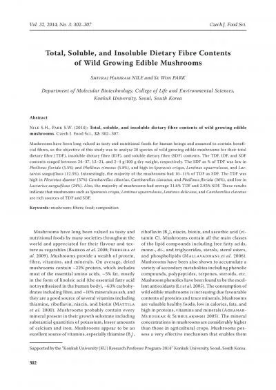 Total Soluble and Insoluble Dietary Fibre Contents of Wild Growing E