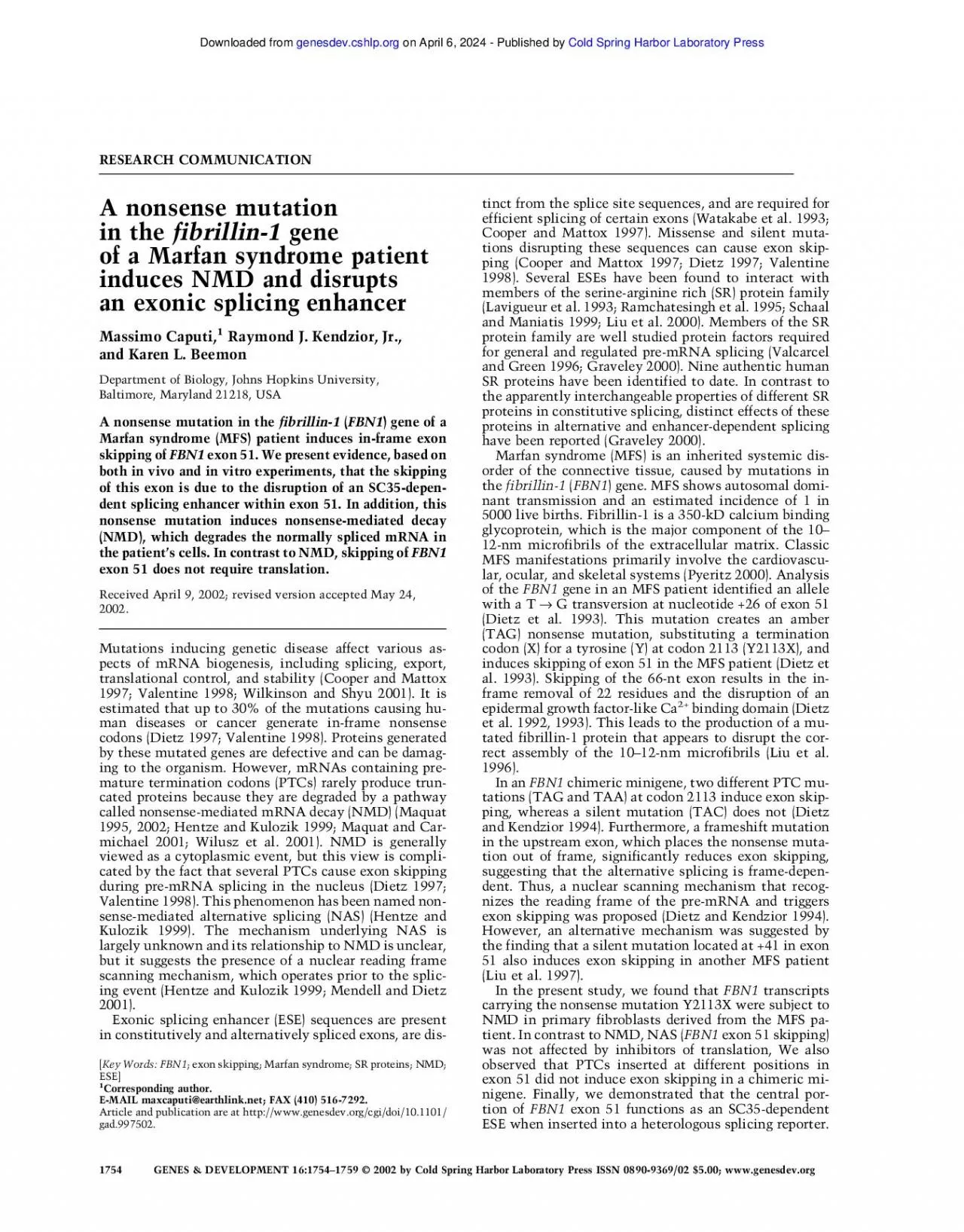 PDF-101101gad997502Access the most recent version at doi 162002 Gene