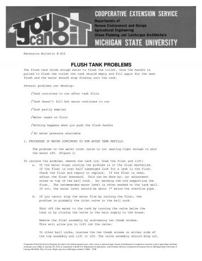 Extension Bulletin E812FLUSH TANK PROBLEMSThe flush tank holds enough