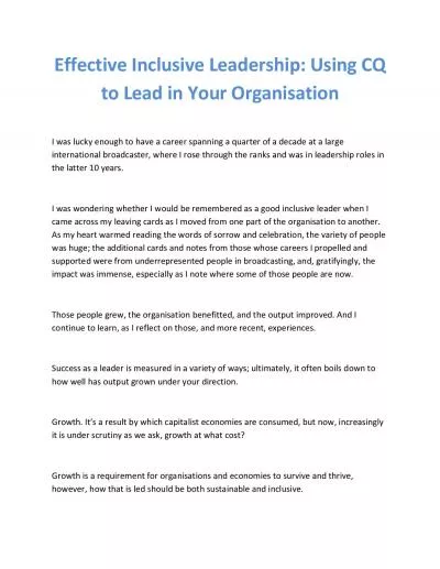 Effective Inclusive Leadership: Using CQ to Lead in Your Organisation