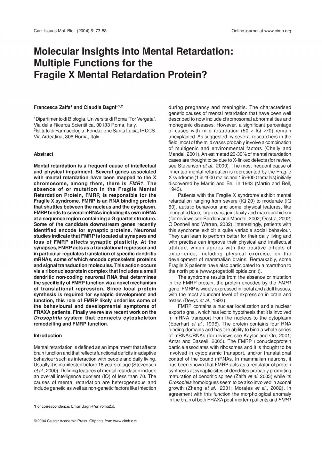 PDF-system that connects cytoskeletonremodelling and FMRP functionIntrodu