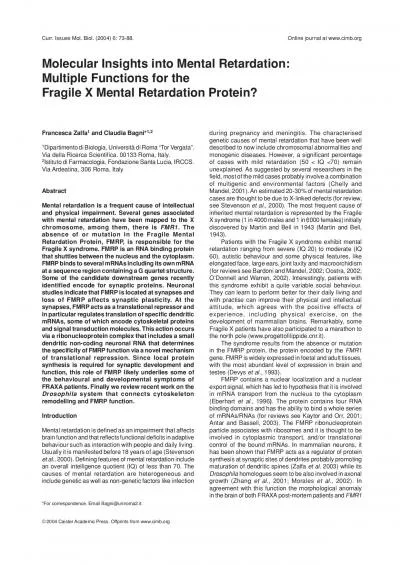 system that connects cytoskeletonremodelling and FMRP functionIntrodu