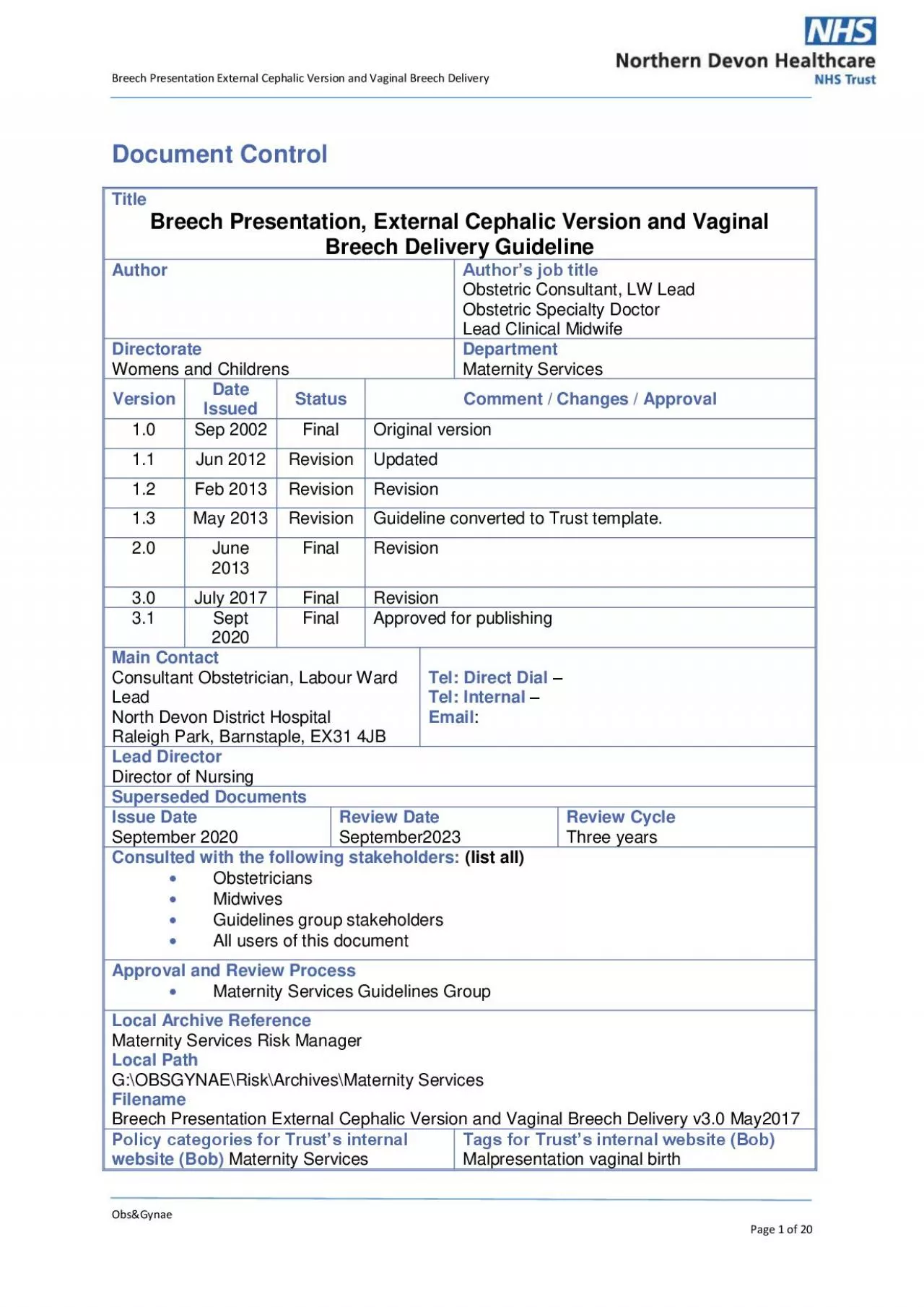 PDF-Breech Presentation External Cephalic Version and Vaginal Breech Deliv