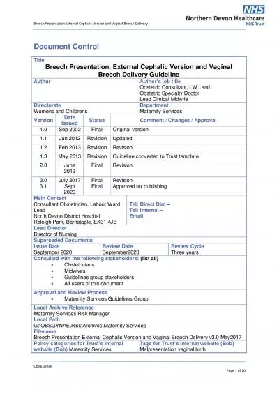 Breech Presentation External Cephalic Version and Vaginal Breech Deliv