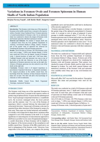 Variations in Foramen Ovale and Foramen Spinosum in Human