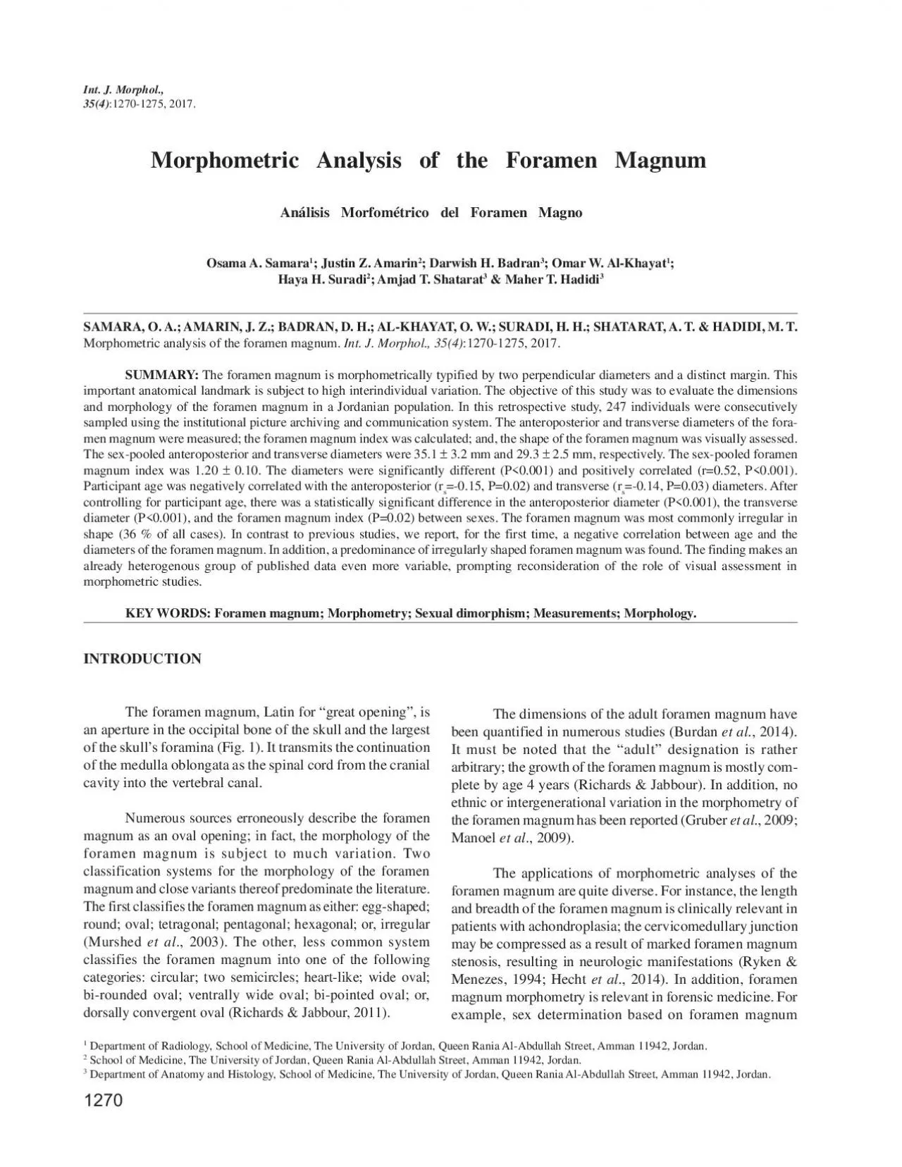 PDF-Morphometric Analysis of the Foramen Magnum An135lisis Morfom142