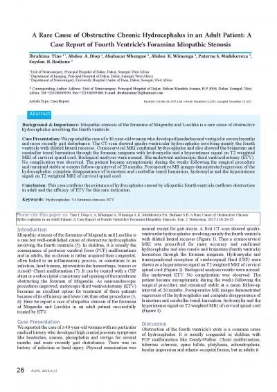 A Rare Cause of Obstructive Chronic Hydrocephalus in an Adult Patient