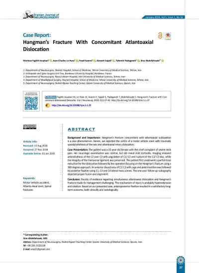 Case ReportHangman146s Fracture ith Concomitant Atlantoaxial islo