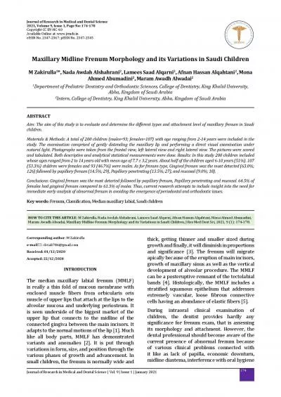 Maxillary Midline Frenum Morphology and its Variations in Saudi Childr