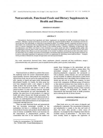 Health and DiseaseFEREIDOON SHAHIDI   Department of Biochemistry Mem