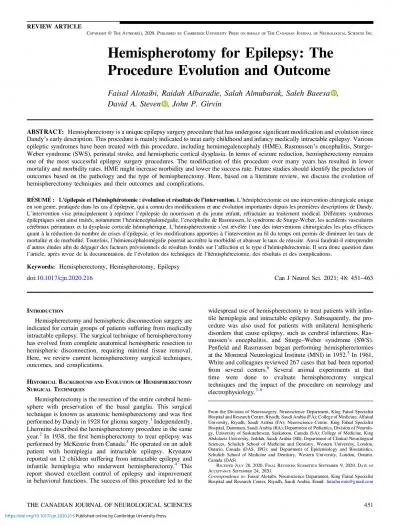 HemispherotomyforEpilepsyTheProcedureEvolutionandOutcomeFaisalAlotaib