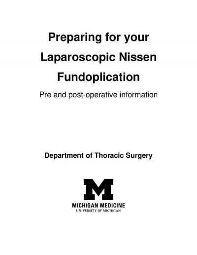 Preparing for your Laparoscopic Nissen FundoplicationPre and postopera