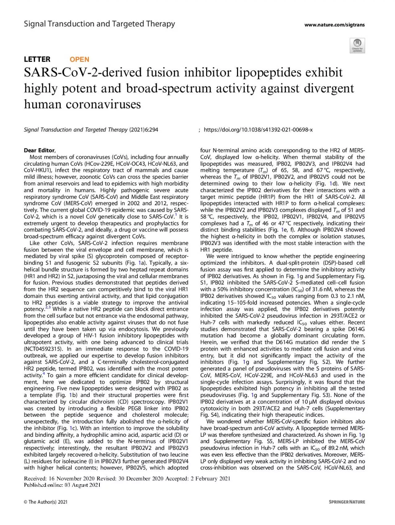 PDF-HCoV229EpseudovirusesRecentlytheHCoVOC43HR2derivedpeptideEK1andit