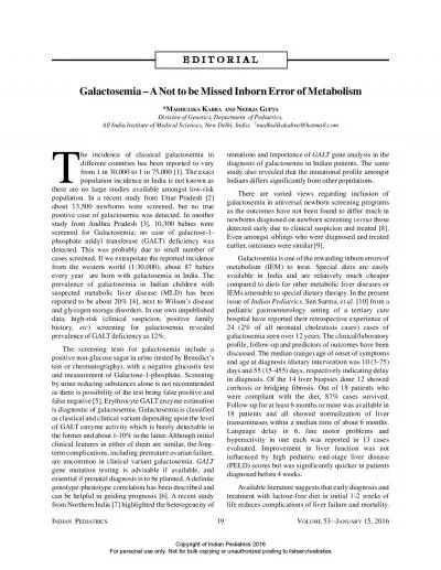 Galactosemia  A Not to be Missed Inborn Error of MetabolismUPTADivisi