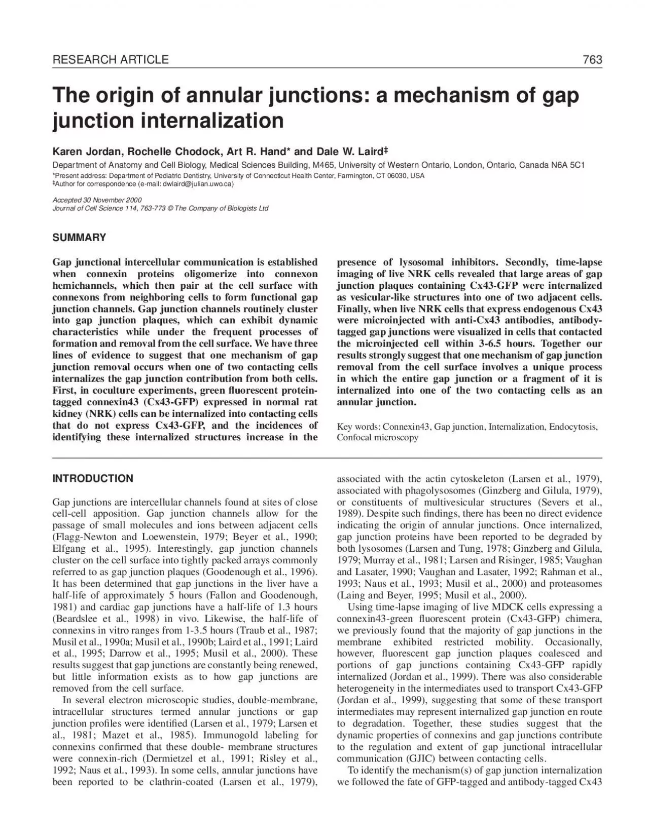 PDF-INTRODUCTIONGap junctions are intercellular channels found at sites of