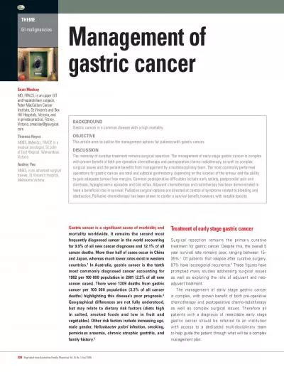 Management of gastric cancer