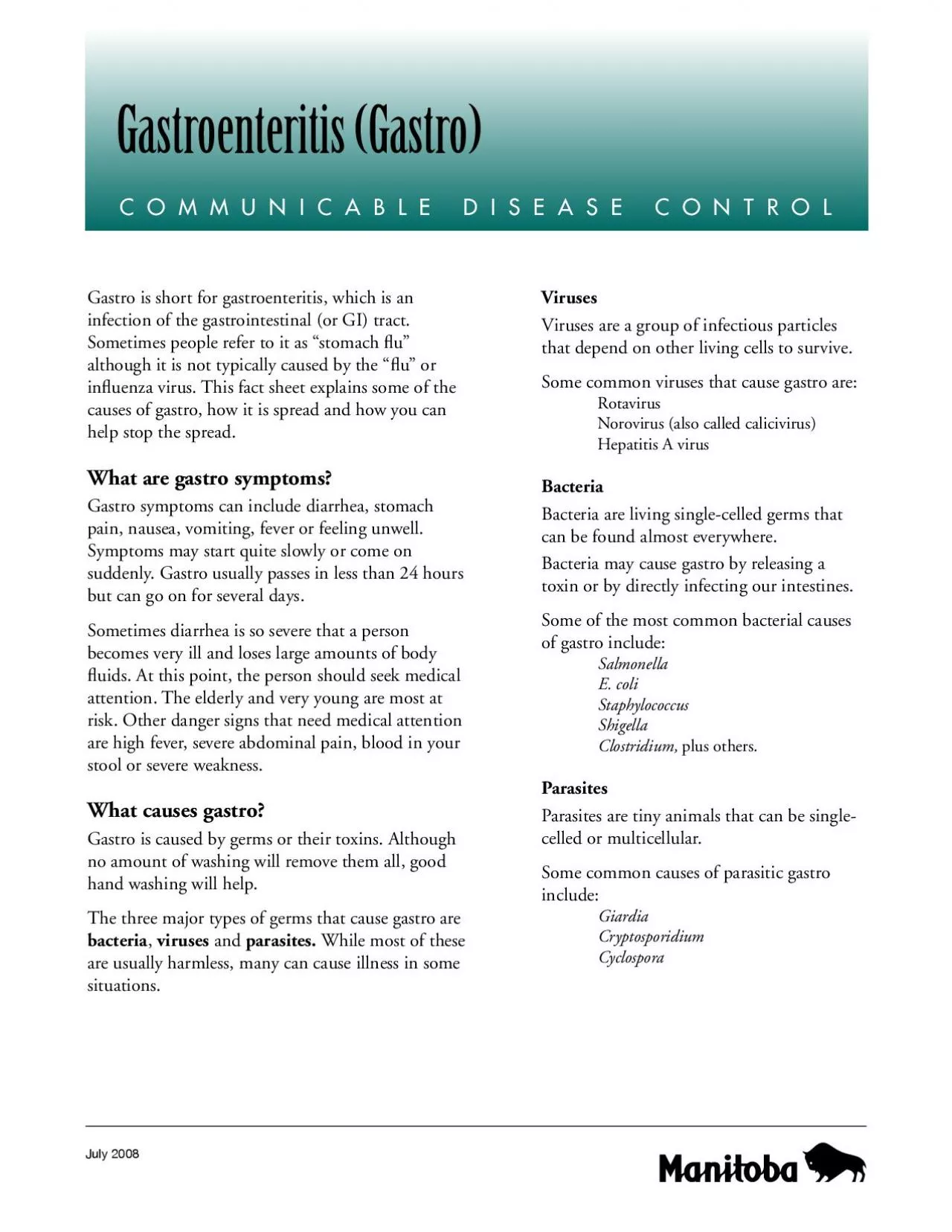 PDF-Gastro is short for gastroenteritis which is an