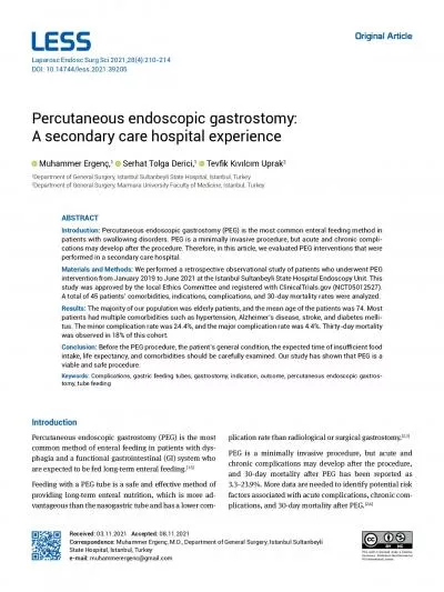 Original ArticlePercutaneous endoscopic gastrostomyA secondary care h