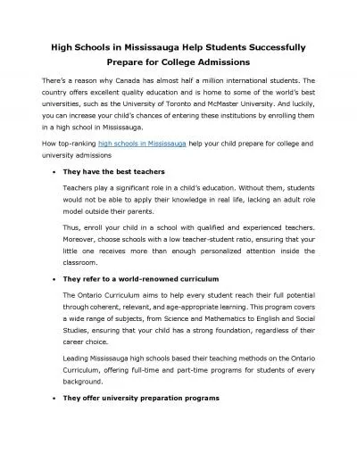 High Schools in Mississauga Help Students Successfully Prepare for College Admissions