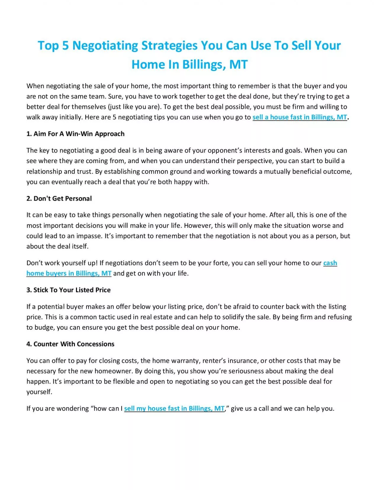 Top 5 Negotiating Strategies You Can Use To Sell Your Home In Billings, MT