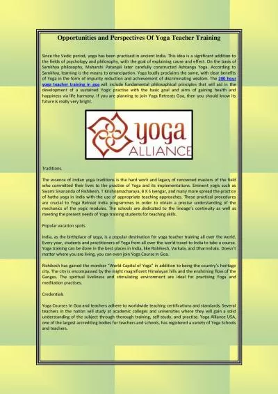 Opportunities and Perspectives Of Yoga Teacher Training