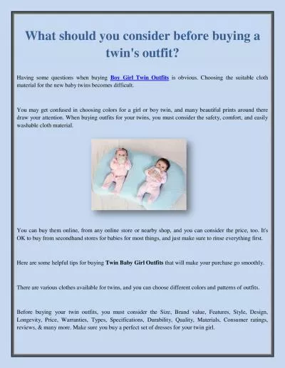 What should you consider before buying a twin\'s outfit?