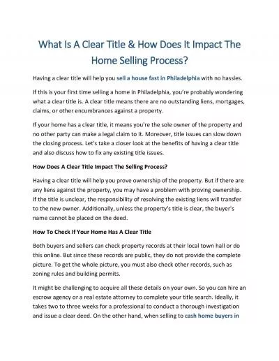 What Is A Clear Title & How Does It Impact The Home Selling Process?