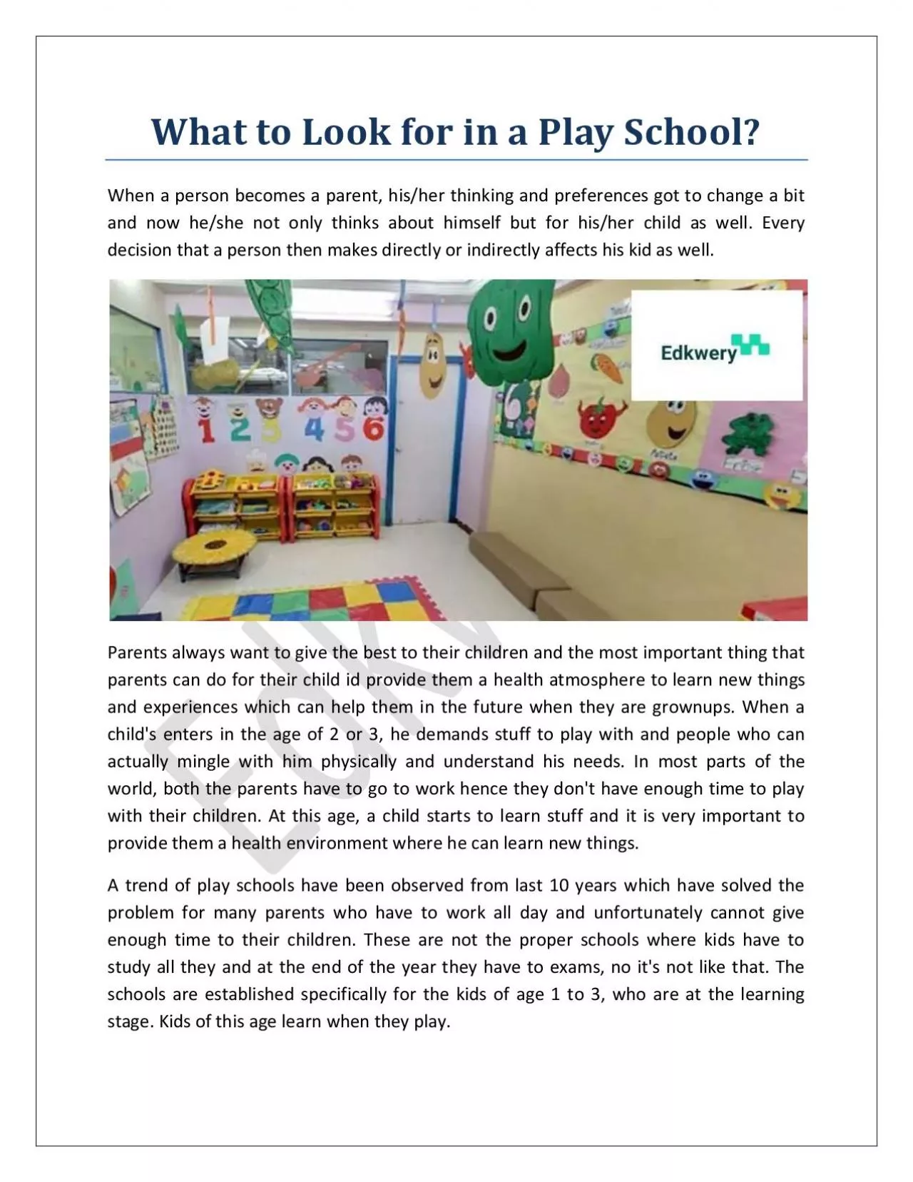 What to Look for in a Play School?