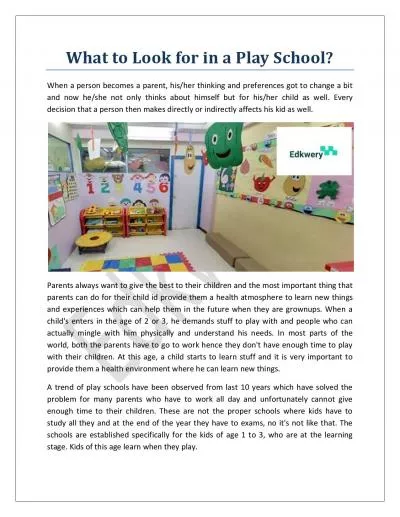 What to Look for in a Play School?