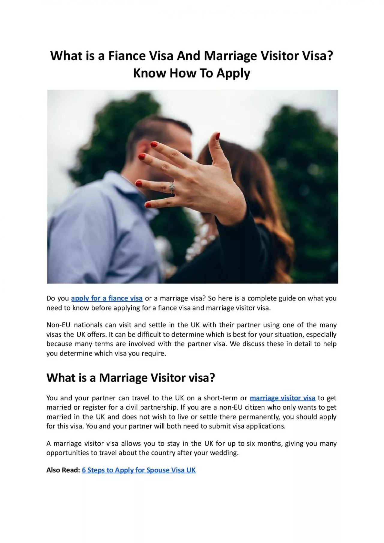 What is a Fiance Visa And Marriage Visitor Visa - My Legal Services