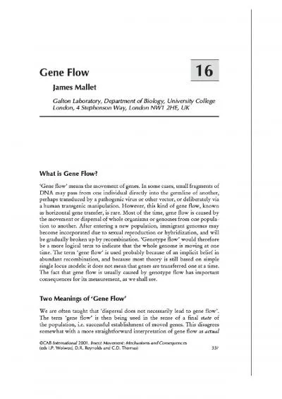 Gene Flow James Mallet 16  Calton Laboratory Department of Biology U