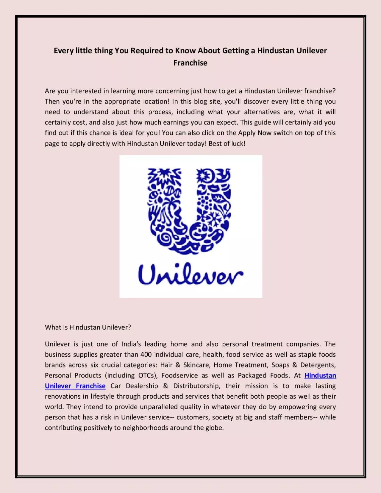 PDF-Every little thing You Required to Know About Getting a Hindustan Unilever Franchise