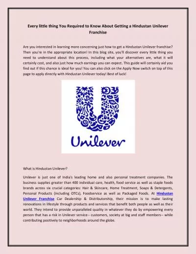 Every little thing You Required to Know About Getting a Hindustan Unilever Franchise