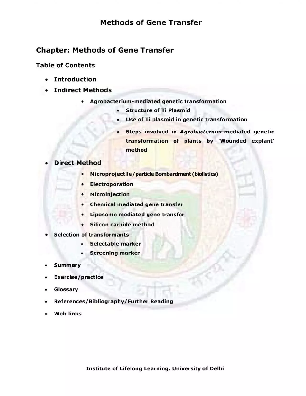 PDF-Methods of Gene TransferInstitute of Lifelong Learning University of