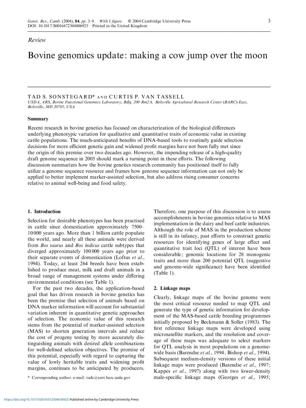 PDF-BovinegenomicsupdatemakingacowjumpoverthemoonTADSSONSTEGARDCURTISP