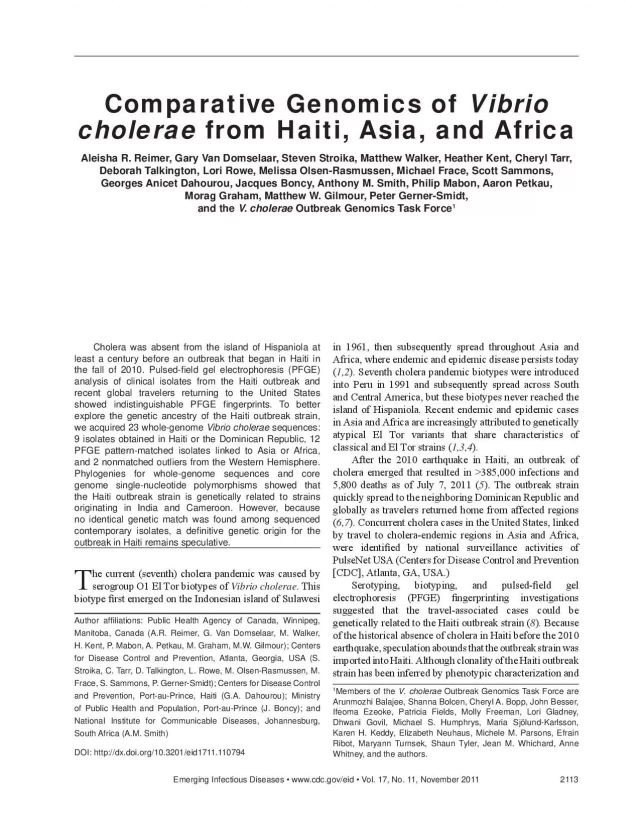 PDF-eld gel electrophoresis PFGE ngerprints To better Vibrio cholerae