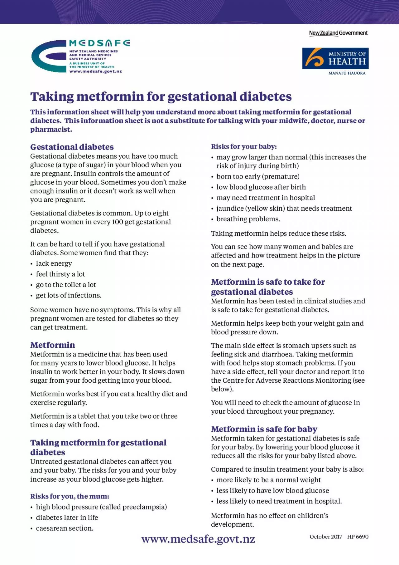 PDF-October 2017 HP 6690wwwmedsafegovtnzTaking metformin for gestati