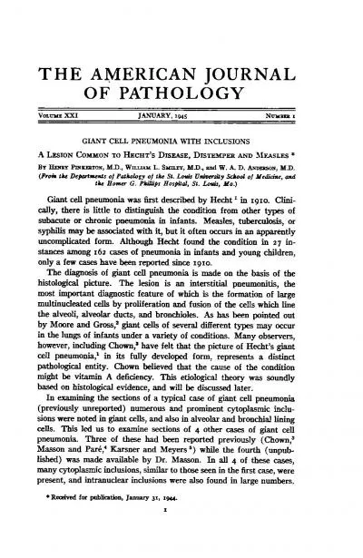 THEAMERICANJOURNALOFPATHOLOGYVOLUMXXIJANUARYI945NumUIGIANTCELLPNEUMON