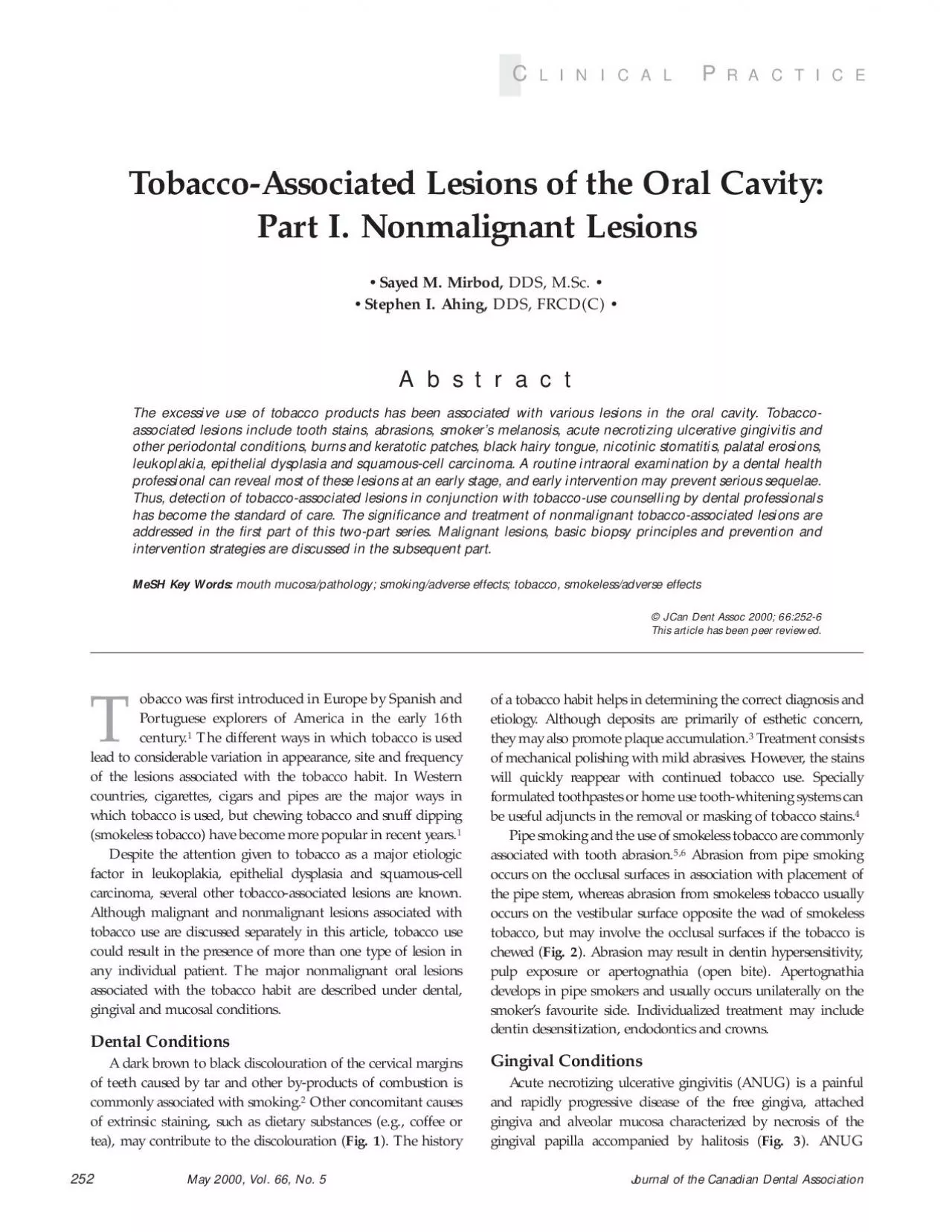 Journal of the Canadian Dental AssociationMay 2000 Vol 66 No 5obac