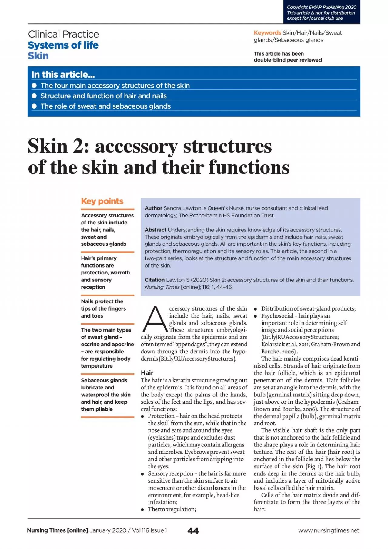 PDF-ccessory structures of the skin include the hair nails sweat glands