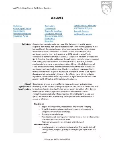 AAEP Infectious Disease Guidelines Glanders