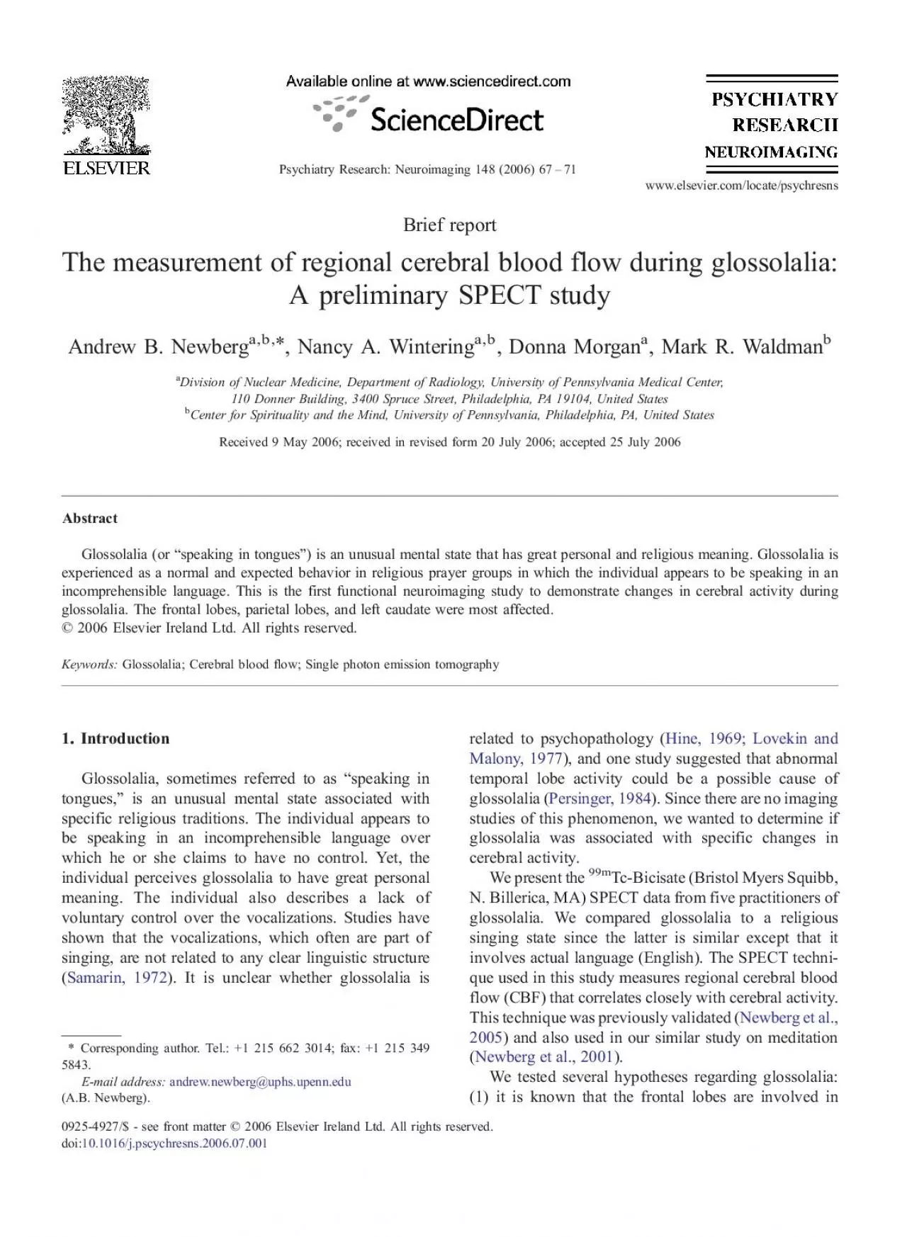 PDF-BriefreportThemeasurementofregionalcerebralbloodflowduringglossolalia