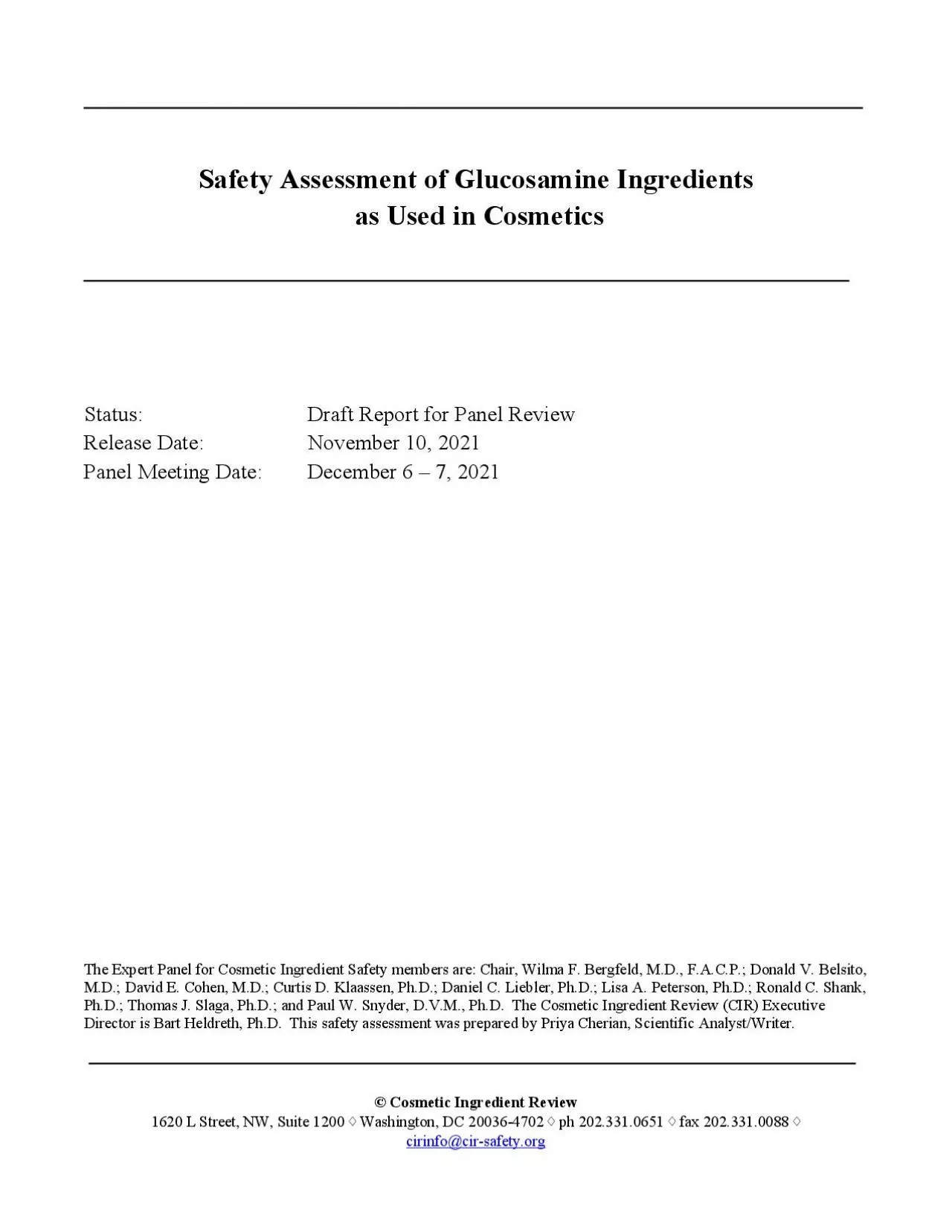 PDF-Safety Assessment of Glucosamine Ingredientsas Used in CosmeticsStatus