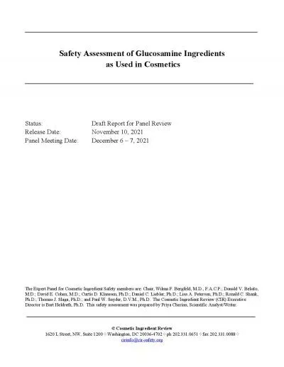 Safety Assessment of Glucosamine Ingredientsas Used in CosmeticsStatus